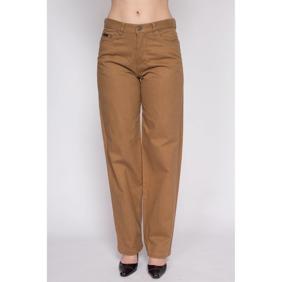 90s Calvin Klein Brown Mid Rise Pants - Medium |‎ Vintage Cotton Trousers - Picture 2 of 8